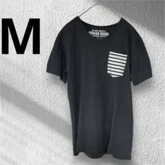 ダークグレー Vネック Tシャツ ボーダーポケット　Mサイズ　メンズ