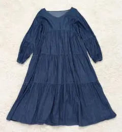 スマイルランド デニム風 ティアードワンピース インディゴ L〜LL ゆったり
