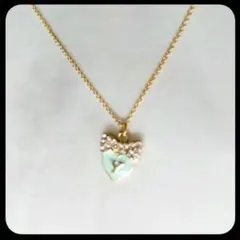 【最終値下 リボンハートイニシャルペンダント ゴールド ミントグリーン キュート