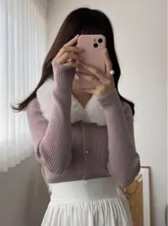 GRL ファーカラーニットカーディガン