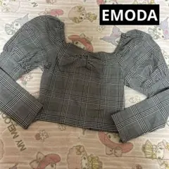 EMODAチェック柄 パフスリーブ 長袖ブラウス