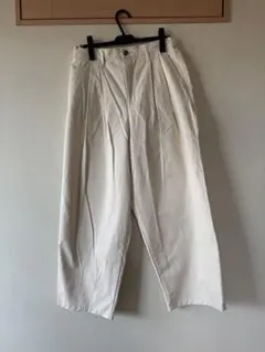 【モノマート】ワイドパンツ 綿100% バックウエストゴム ホワイト　L