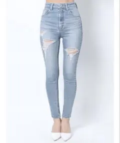 ライトブルー ダメージスキニーデニム