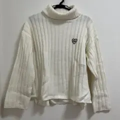 アイボリー リブ編み ハイネックセーター