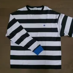 チャンピオン　ボーダーカットソ　白×黒×青　Champion