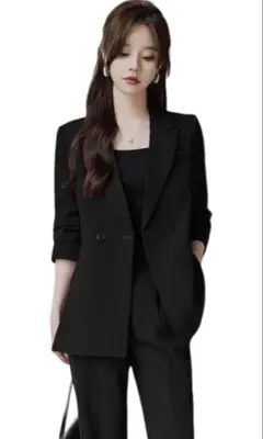 レディース スーツ ジャケット パンツ セットアップ ブラック Lサイズ