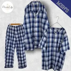 美品【VILLAND】パジャマ３点セット 長袖 半袖 チェック柄 コットン 薄手