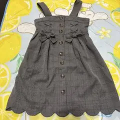 anyfamリボン付きグレー系チェックジャンバースカート