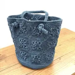 グラニースクエア 花モチーフ トートバッグ ハンドメイド 手編み　ブルー一色