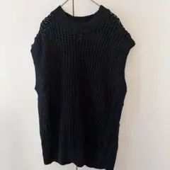 H&M 【M】 ニットベスト ブラック 黒 セーター トップス 透け感 ベスト