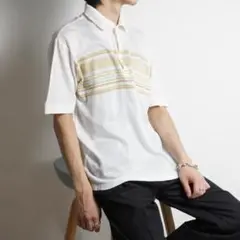 dunhill sport ボーダー柄 半袖 ポロシャツ 白 /W543