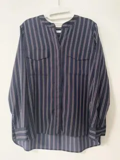 ナチュラルビューティーベイシック　ストライプデザイン長袖シャツ　S