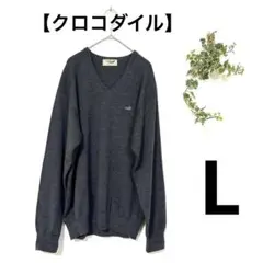 クロコダイル Vネック ニット L チャコール グレー メンズ セーター 長袖