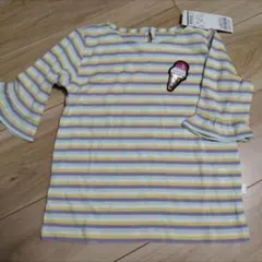 新品*組曲　ストライプ柄アイスクリーム刺繍Tシャツ