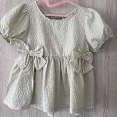 リボン付きライトグリーントップス 100cm