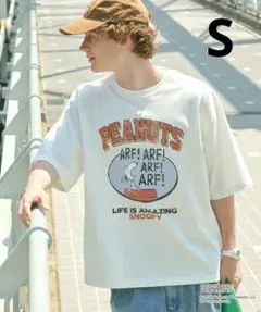 PEANUTS ピーナッツ 別注 カレッジロゴ ルーズ半袖Tシャツ　Sのサムネイル