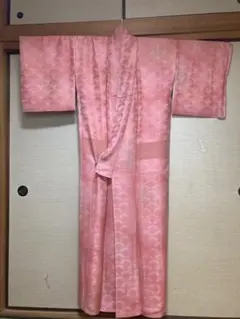 着物　色無地　トールサイズ　お茶会、オレンジ色　青海波模様　暈かし模様