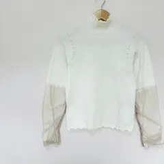 【TORRAZZO DONNA】チュール長袖ハイネックメロウニット　オフホワイト