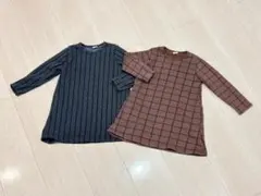 Bee 長袖ワンピース2点セット（ストライプ・チェック）110