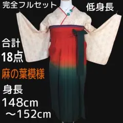 袴フルセット　小紋　女性袴　麻の葉模様　オレンジ　緑　卒業式　大学生　教員