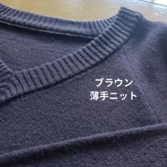 ブラウン Vネック 薄手ニット