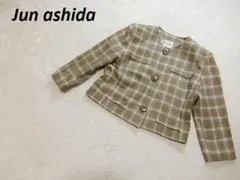 極美品　JUN ASHIDA　ウール　ノーカラー　ジャケット　チェック　１３のサムネイル