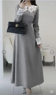 mily bilet華やかさと上品さ纏う。パール使いレースカラーニットワンピース