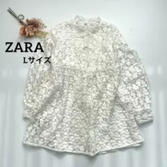 ZARA ザラ　フラワーレース　ワンピース　花柄 ホワイト　刺繍　Lサイズ