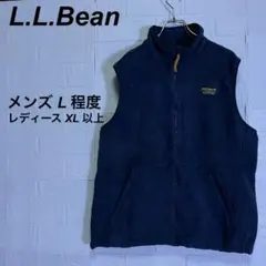 エルエルビーン フリース ベスト 刺繍ロゴ ワンポイント ネイビー 紺 L