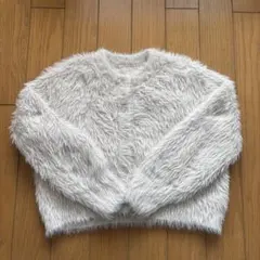 GU フェザーヤーン　クロップド　カーディガン 長袖 アイボリー ニット