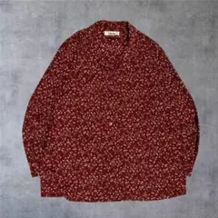 レトロ　昭和　小花柄ブラウス ワインレッド 開襟 ヴィンテージ風　古着