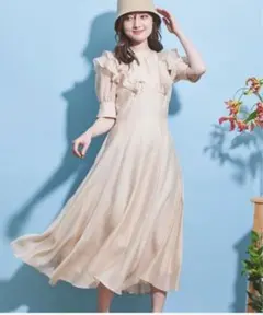 NOELAワイドウエストフリルワンピース　白