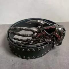 459 スカルバックル スタッズベルト スケルトンハンド 黒 ロック系 Y2K