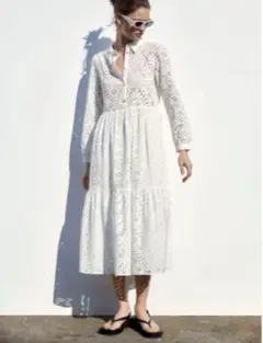 ZARA エンブロイダリー シャツワンピース ホワイト