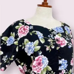 vintage ヴィンテージ ワンピース 花柄 黒 レトロ USA 海外古着のサムネイル