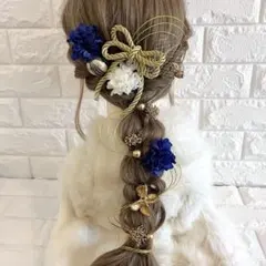 ブルー♡金箔付♡髪飾り ヘッドドレス 前撮り 成人式 卒業式 七五三