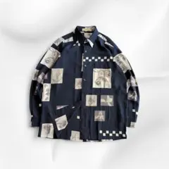 90s 総柄シャツ 長袖 アート レトロ vintage M 古着