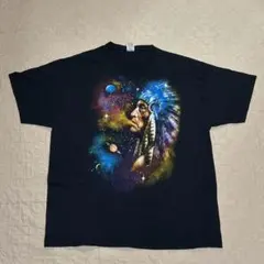 フルーツオブザルーム インディアン 宇宙 アート Tシャツ 2XL 黒