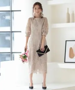 haremode エンブロイダリーコクーンドレス　ベージュ　S