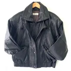 【 本革 レザージャケット 】 短丈 太アーム ワイドシルエット 黒 M~L