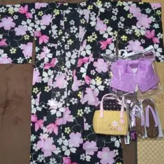浴衣セット 黒地 花柄