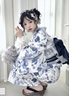 浴衣フルセット花柄 浴衣 帯 兵児帯 帯紐 重ね衿 帯飾り