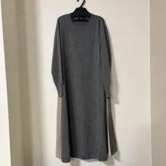 ヤマダヤ　medoc グレー 長袖 異素材切り替えニットワンピース