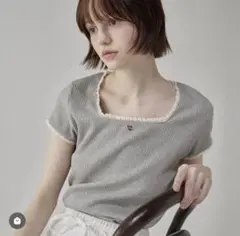 RonRon 半袖 リブニット グレー