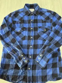 フランネルネルシャツ 青／黒ブロックチェック Mサイズ メンズ ウエスタン