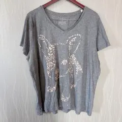 SONOMA【2X】Vネック Tシャツ グレー 大きいサイズ アニマル柄 花柄