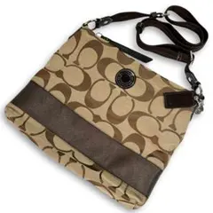 コーチ シグネチャー ショルダーバッグ キャンバス ナイロン ベージュ ブラウン