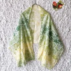 花柄 グラデーションストール 植物 イエロー グリーン
