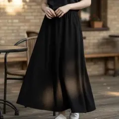 美品 無印良品 MUJI フレアスカート Ｓ 黒 ロング ゴムウエスト ゆったり