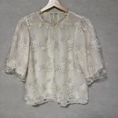 アイボリー刺繍シースルーブラウス 半袖のサムネイル